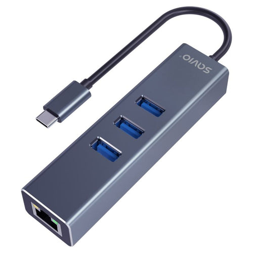 SAVIO AK-57 3-PORT USB-C HUB WITH RJ-45 ADAPTER Kable i adaptery/Adaptery, przejściówki Your Sports Performance