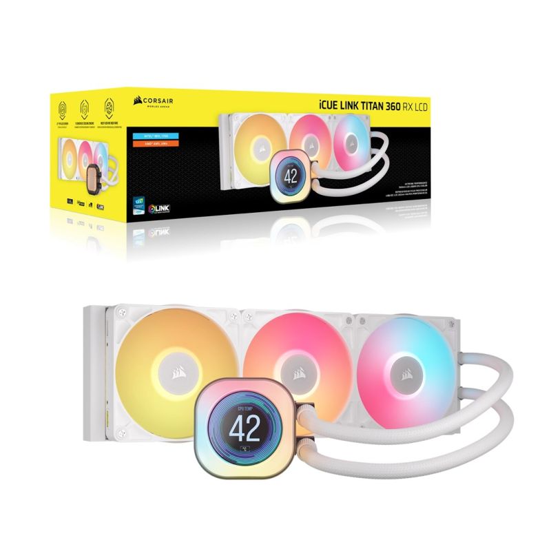 CORSAIR iCUE LINK TITAN 360 RX LCD White AIO, 360mm Radiator, Liquid CPU Cooler Chłodzenie/Chłodzenie - zestawy chłodzenia wodnego Your Sports Performance