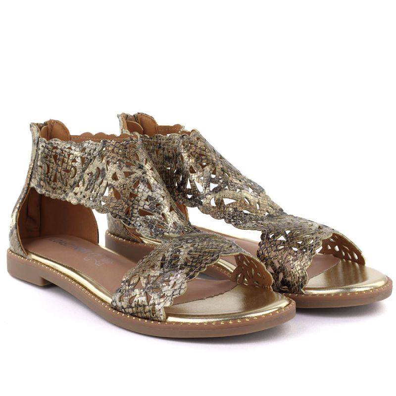 Women's openwork snakeskin gold sandals M.Daszyński MR24148-2 M. Daszyński