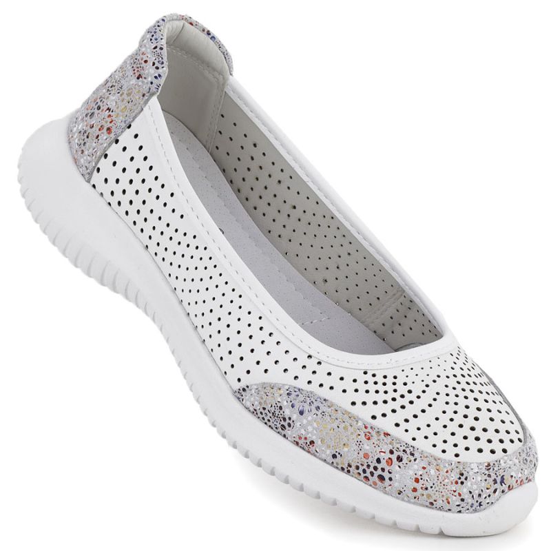 Women's leather openwork shoes, white, S.Barski 7036 S.Barski