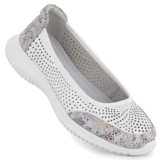 Women's leather openwork shoes, white, S.Barski 7036 S.Barski