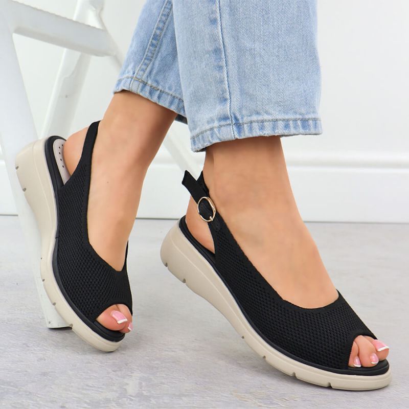 Women's black textile wedge sandals Vinceza 97303 Footwear Your Sports Performance