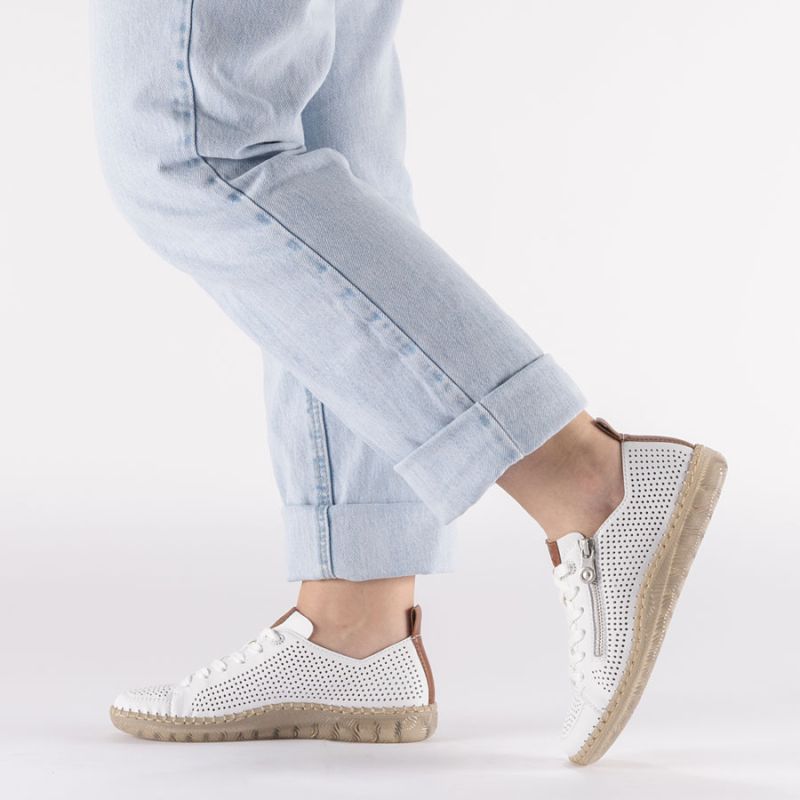 Women's leather openwork shoes white Rieker N2405-80 Rieker