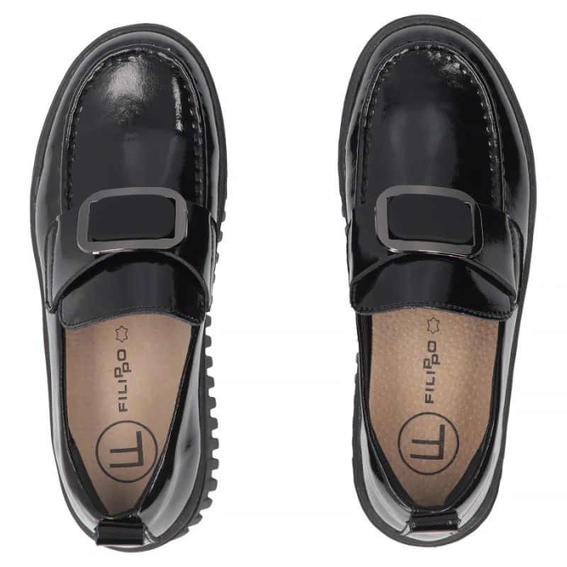 Women's leather platform moccasins, patent leather, black, Filippo DP8269