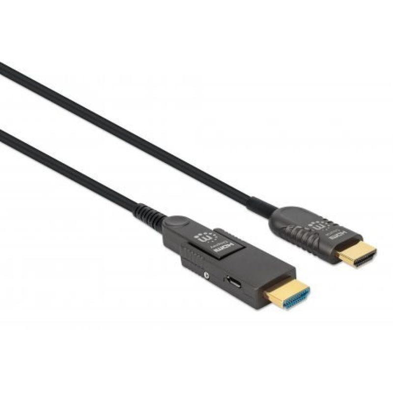 MANHATTAN Active High Speed HDMI Fiber Optic Cable with Detachable Connector 4K@60Hz UHD, HDMI Male to Micro HDMI Male (Type D) and Detachable HDMI Male (Type A), 50m, HEC, ARC, Gold-Plated Contacts (355537) Kable i adaptery/Kable HDMI Your Sports Performance