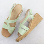 Sergio Leone SK298 women's patent leather wedge sandals in green Footwear Your Sports Performance