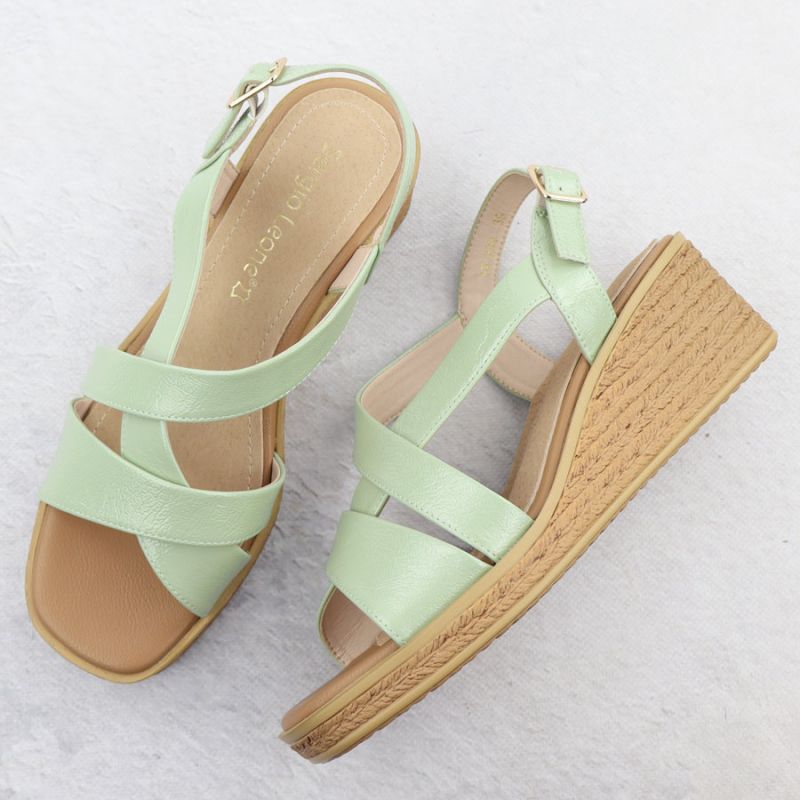 Sergio Leone SK298 women's patent leather wedge sandals in green Footwear Your Sports Performance