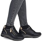Women's leather wedge sneakers black Remonte Rieker D0T03-03