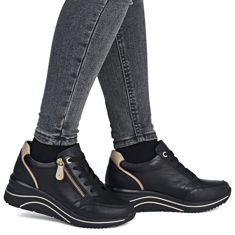 Women's leather wedge sneakers black Remonte Rieker D0T03-03