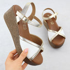 Women's wedge sandals in white and gold S.Barski PL51-324 Footwear Your Sports Performance
