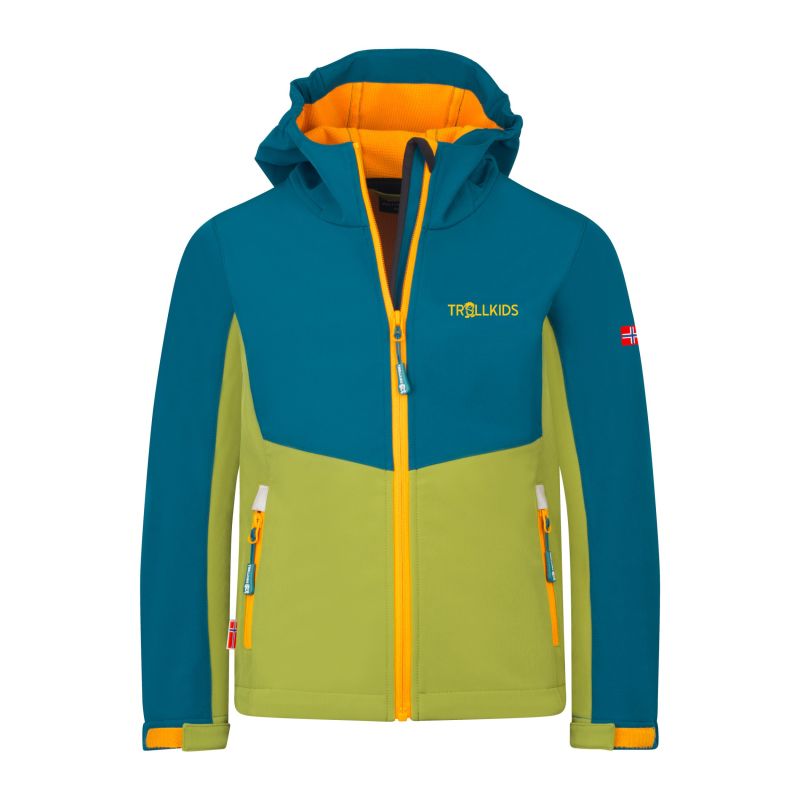 Trollkids Kristiansand Softshell Jacket pear green/lagoon green/Sunset in the Sahara (320-360)