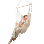 BRAZILIAN HAMMOCK CHAIR MIAMI WITH FRINGE 130X100CM + 2 PILLOWS 40X40CM BEIGE Home and Garden/Garden Your Sports Performance
