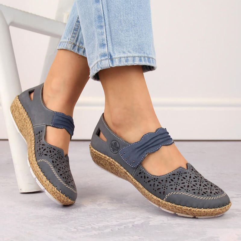 Rieker W RKR648 blue leather openwork shoes Footwear/Lifestyle/Rieker Your Sports Performance