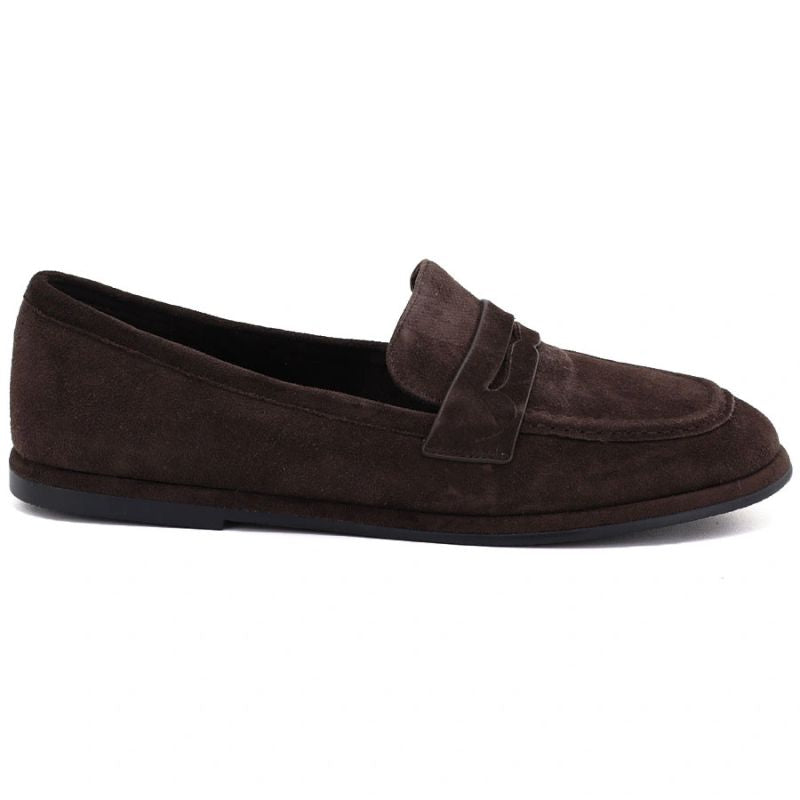 Women's Chocolate-Brown Leather Loafers Vinceza 67028