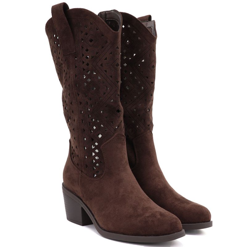 Women's openwork cowboy boots chocolate S.Barski HY62-8126