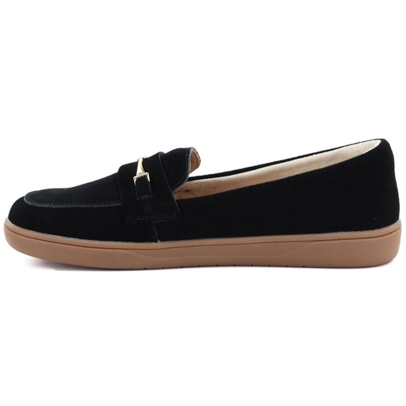 Women's leather moccasin shoes, wide, black, Potocki JE19507