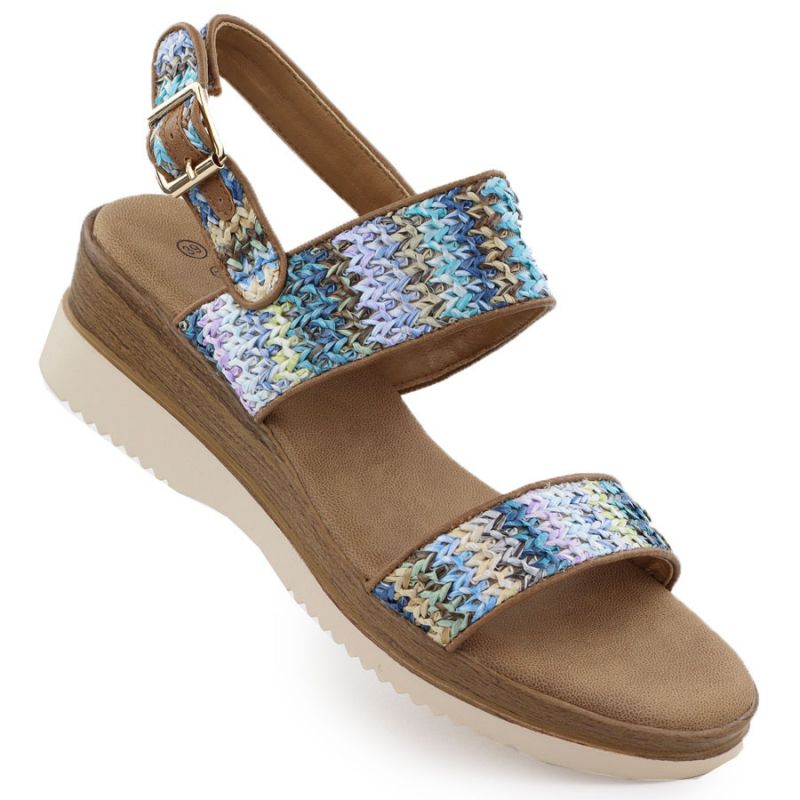 Women's wedge sandals, blue braided, Potocki 45302 Footwear Your Sports Performance