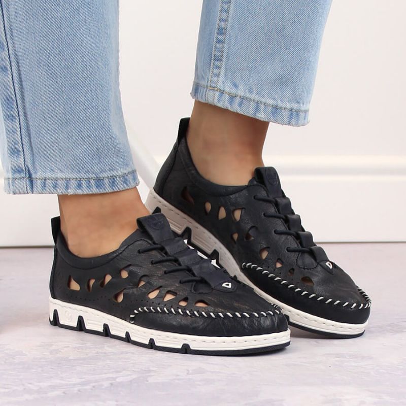 Leather openwork shoes Rieker W RKR652, navy blue Footwear/Lifestyle/Rieker Your Sports Performance