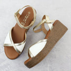 Women's wedge sandals in white and gold S.Barski PL51-324 Footwear Your Sports Performance