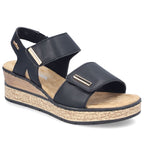 Rieker 63781-00 women's black wedge sandals with Velcro Rieker
