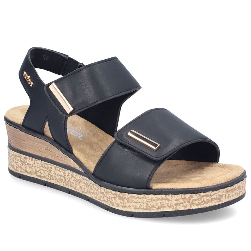 Rieker 63781-00 women's black wedge sandals with Velcro Rieker