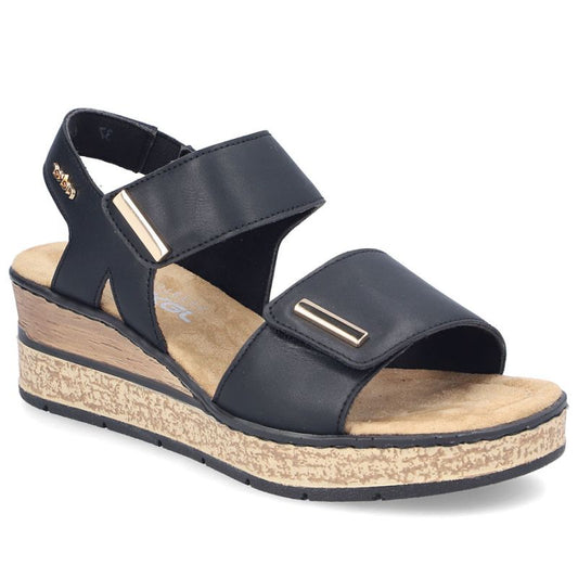 Rieker 63781-00 women's black wedge sandals with Velcro Rieker