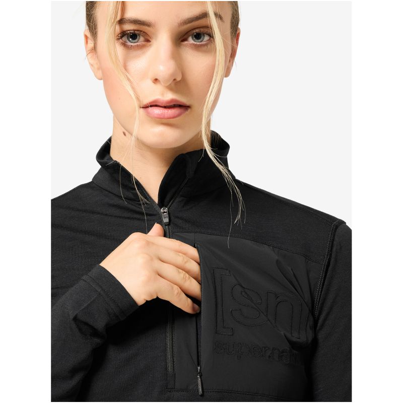 Women's Thermal Long-Sleeve Top SUPER.NATURAL W SIERRA140 POCKET ZIP 1/4, black