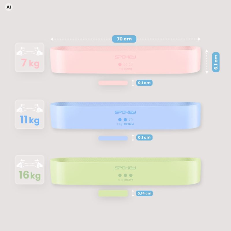 A set of three training bands with an anti-slip structure, Spokey JUICY SET