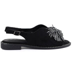 Women's closed-heel sandals with sequins, black Potocki 43349 Potocki
