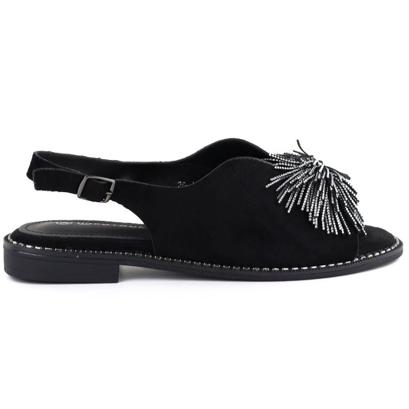 Women's closed-heel sandals with sequins, black Potocki 43349 Potocki