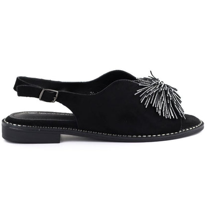 Women's closed-heel sandals with sequins, black Potocki 43349 Potocki