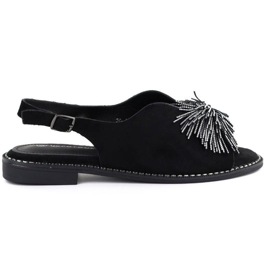 Women's closed-heel sandals with sequins, black Potocki 43349 Potocki