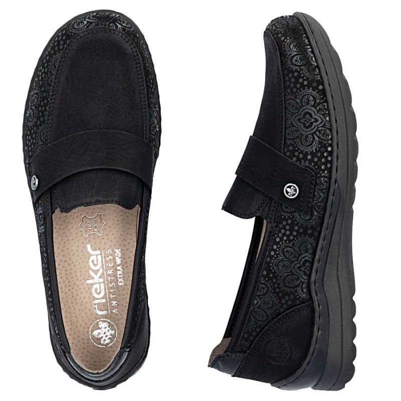 Women's comfortable black moccasin shoes Rieker 48968-00