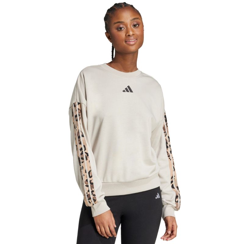 Women's adidas Animal Print 3-Stripes French Terry Sweatshirt Cream JM1836 In preparation Adidas
