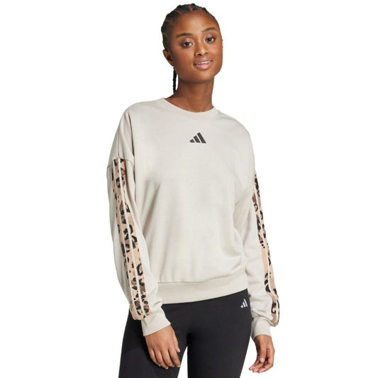 Women's adidas Animal Print 3-Stripes French Terry Sweatshirt Cream JM1836 In preparation Adidas