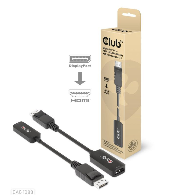 CLUB3D CAC-1088 Cable Adapter 0.21m DisplayPort HDMI Black Kable i adaptery/Adaptery, przejściówki Your Sports Performance