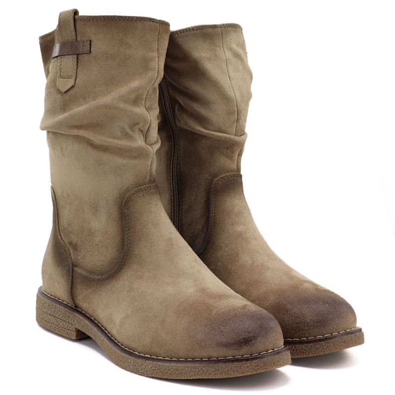 Women's insulated ankle boots with a ruffled upper, beige M.Daszyńskie SA296-5