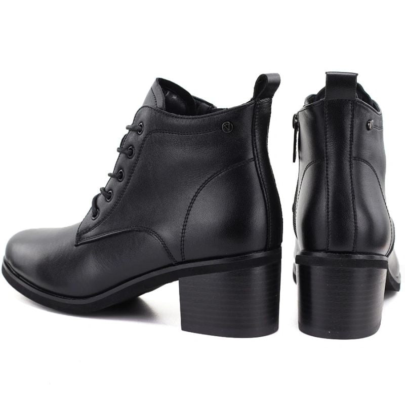 Women's leather lace-up high-heeled ankle boots, black, Vinceza EN27-133107