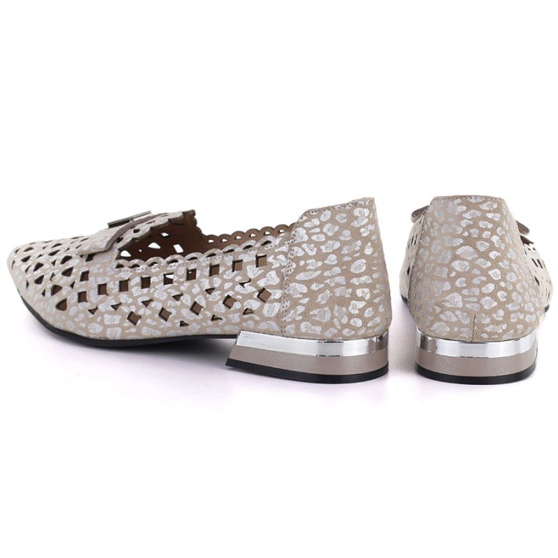 Women's leather openwork taupe shoes Vinceza 99205 Vinceza