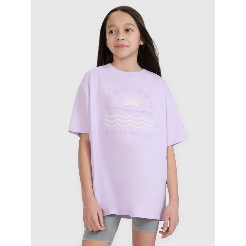 Oversized T-shirt with print for girls 4F 4FJWSS25TTSHF1870-52S *Kategoria tymczasowa Your Sports Performance