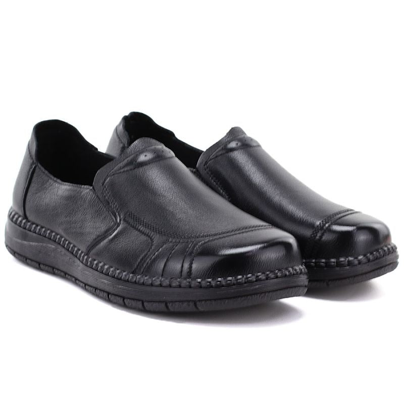 Women's comfortable leather slip-on shoes, black, Vinceza 107241