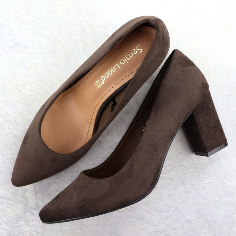 Women's chocolate suede pumps with a block heel Sergio Leone PB414 Footwear Your Sports Performance