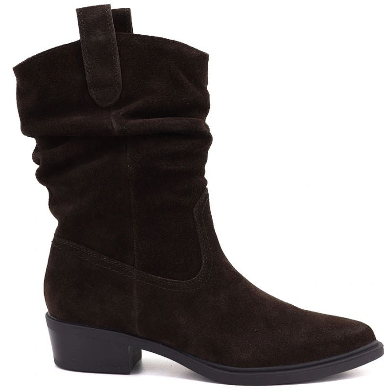 Women’s chocolate-brown leather ruched cowboy ankle boots Sergio Leone BT-16-S
