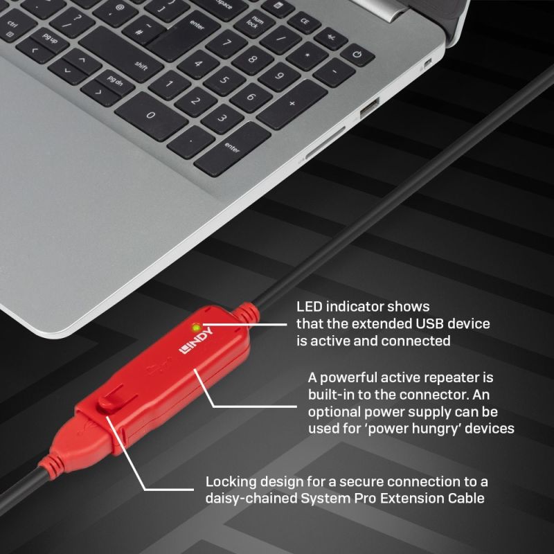 Lindy 42782 USB Cable USB 2.0 12m USB A Black Kable i adaptery/Kable USB Your Sports Performance