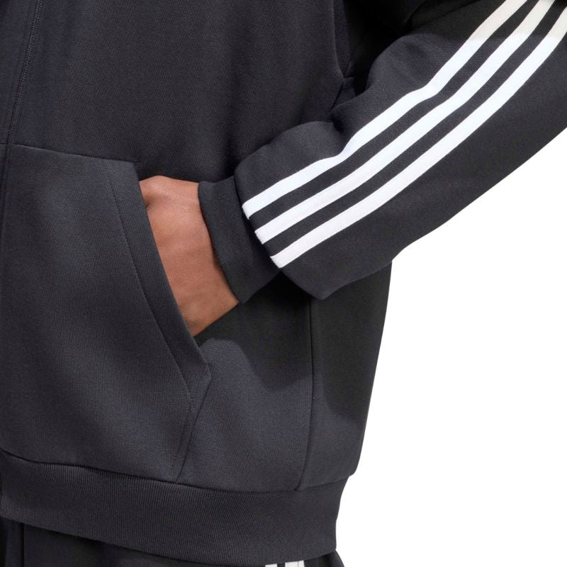 Men's adidas Essentials 3-Stripes Fleece Full-Zip Hoodie Black KY6559