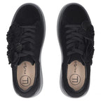 Women's leather sneakers on a platform with flowers, suede, black Filippo DP8113