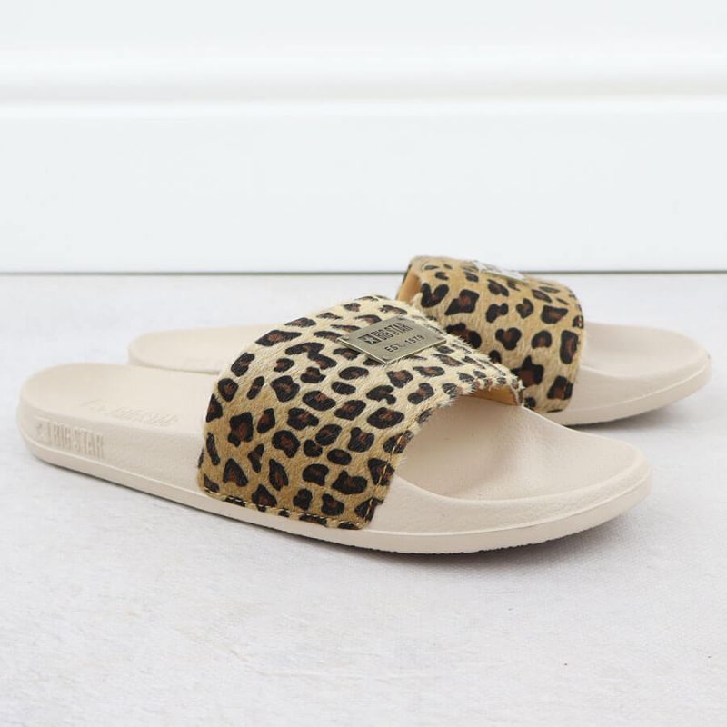 Women's leopard print beach flip-flops for the pool, beige SS274715 Footwear Your Sports Performance
