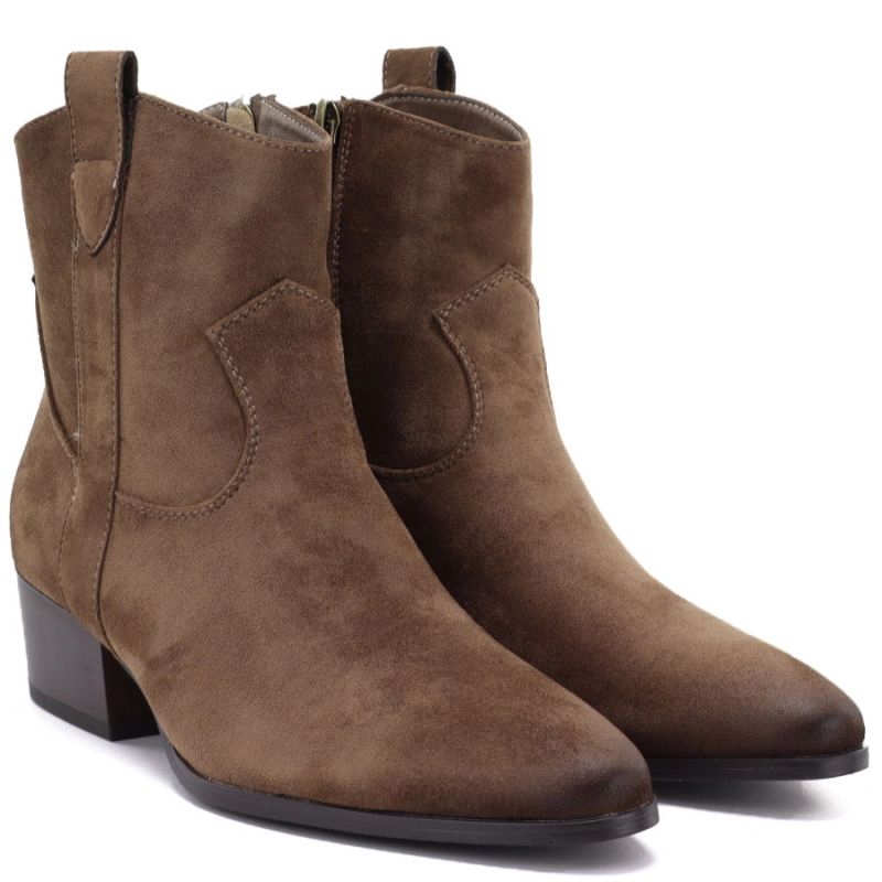 Women’s Dark Beige Suede Cowboy Ankle Boots Vinceza 58687