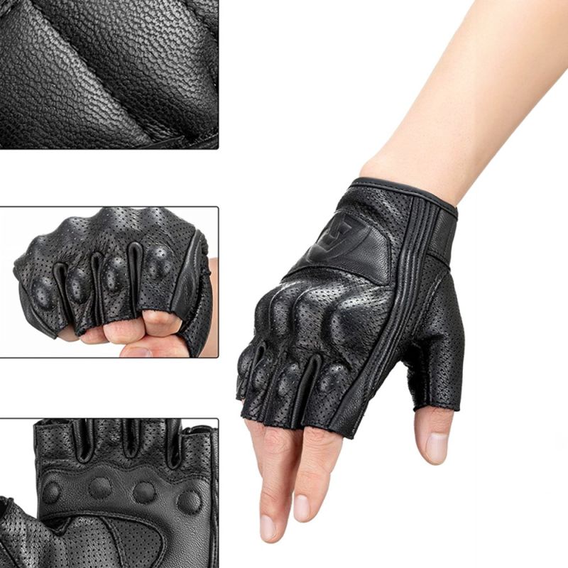 Rockbros 16220006002 M leather motorcycle gloves - black Rockbros