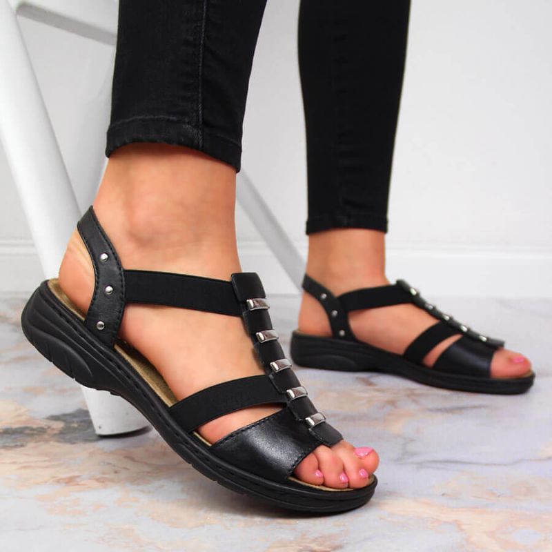 Black leather Roman sandals Rieker W 64580 Footwear/Outdoor Your Sports Performance